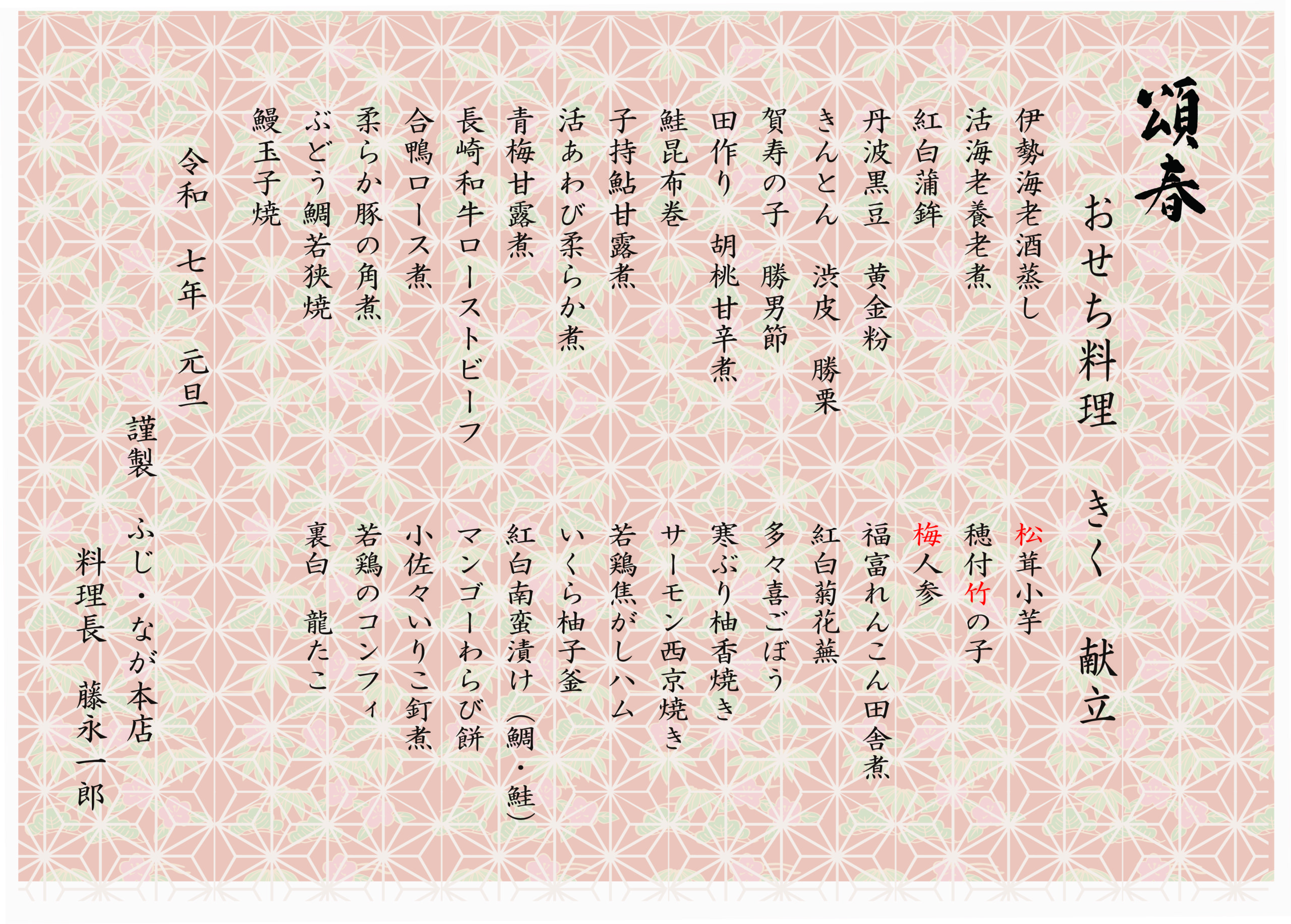 おせち重　きく　献立